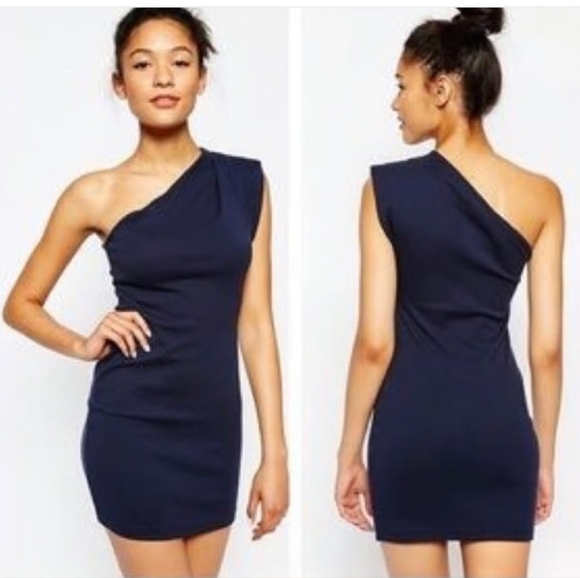 American Apparel One-Shoulder Navy Blue Dress - Picture 2 of 6